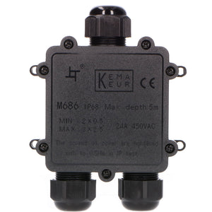 Waterdichte Kabeldoos IP68 - T-Connector - Voor Kabels 4-14mm - Zwart