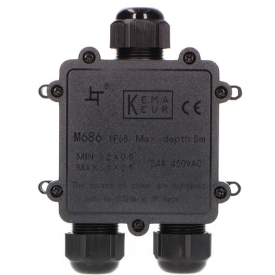 Waterdichte Kabeldoos IP68 - T-Connector - Voor Kabels 4-14mm - Zwart