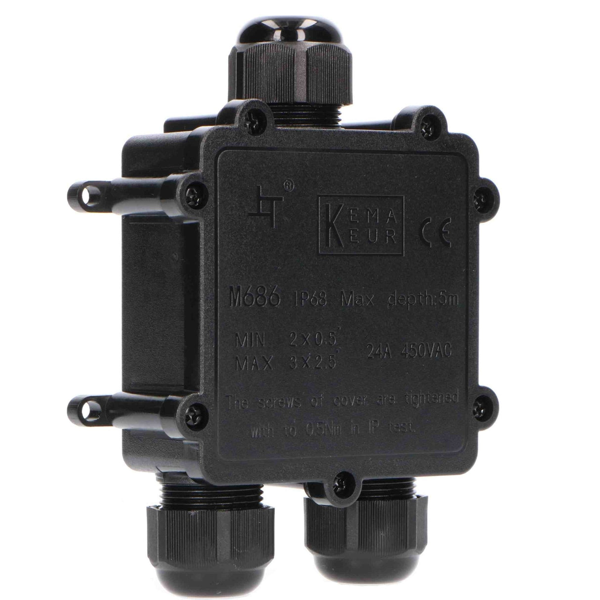 Waterdichte Kabeldoos IP68 - T-Connector - Voor Kabels 4-14mm - Zwart