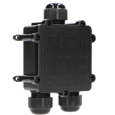 Waterdichte Kabeldoos IP68 - T-Connector - Voor Kabels 4-14mm - Zwart