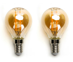 Kogellamp E14 amber glas, LED 4W vervangt 40W, extra warmwit 2200K, 2 stuks