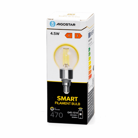 Ampoule sphérique E14 4,5 W WiFi + Bluetooth CCT 2700 K - 6500 K | Ampoule connectée G45 - blanc chaud - blanc lumière du jour à filament LED ~ 470 lumens - verre transparent - 230 volts - LEDPLANET.NL