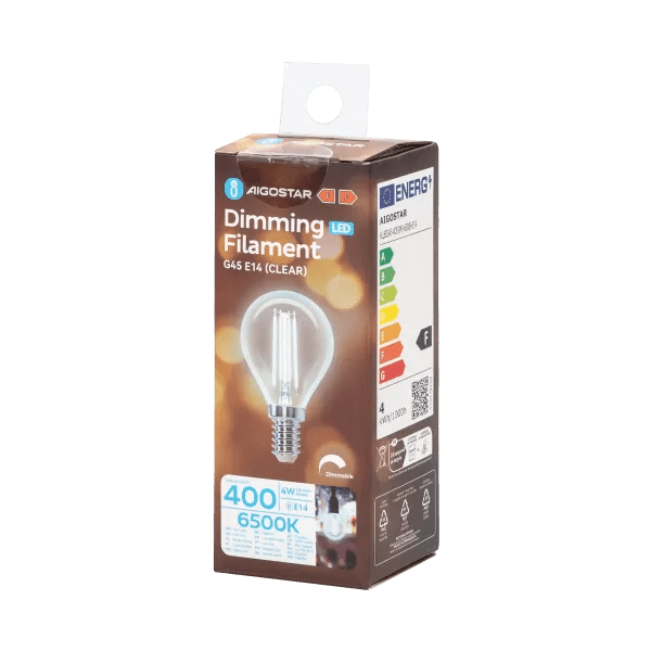 Ampoule globe E14 blanc lumière du jour à intensité variable | G45 LED 4 W~400 lm=éclairage halogène 38 W | verre transparent - 6500 K - LEDPLANET.NL