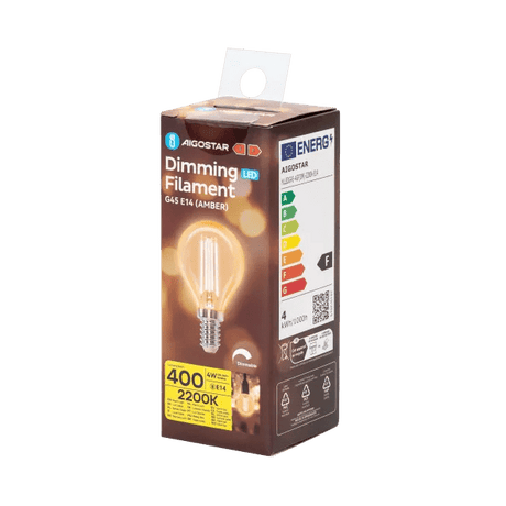 Ampoule sphérique E14 dimmable, flamme blanc chaud | G45 LED 4 W~400 lm=éclairage halogène 38 W | verre ambré - 2200 K - LEDPLANET.NL