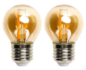 Kogellamp E27 amber glas, LED 6W vervangt 50W, extra warmwit 2200K, 2 stuks