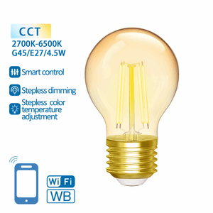 Ampoule sphérique E27 4.5W WiFi + Bluetooth CCT 2700K-6500K | ampoule connectée G45 - blanc chaud - blanc lumière du jour LED à filament ~ 470 lumens - verre ambré - 230 Volt