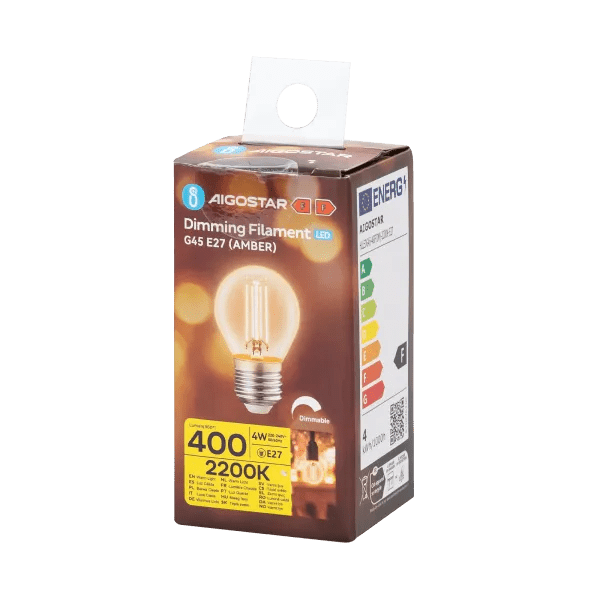 Ampoule sphérique E27 à intensité variable, flamme blanc chaud | G45 LED 4 W~400 lm=éclairage halogène 38 W | verre ambré - 2200 K - LEDPLANET.NL