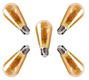 Kooldraadlamp 5 stuks E27, ST64 amber, LED 4W~38W traditionele verlichting, 2200K warmwit