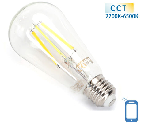 Kooldraadlamp E27 6W WiFi CCT 2700K - 6500K | ST64 - warmwit - daglichtwit LED ~ 850 Lumen - helder glas - 230 Volt - LEDPLANET.NL