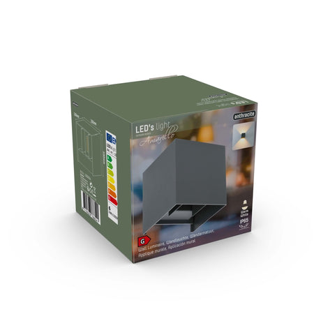 Applique murale LED cubique LED's Light pour extérieur - Éclairage vers le haut et vers le bas - IP65 - Anthracite