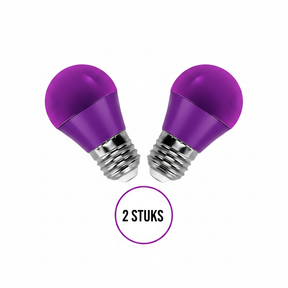 Gekleurde lamp E27 paars, kogellamp grote fitting, LED 4W, 2 stuks