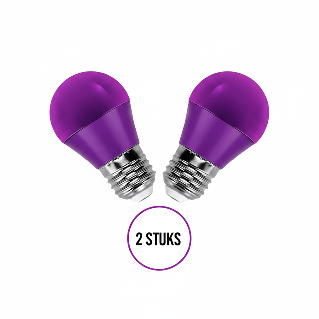 LED kogellampen E27 2 stuks paarse lampen met heldere lichtopbrengst