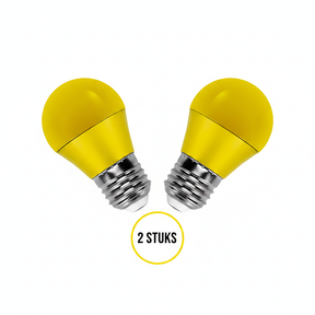 Gekleurde lamp E27 geel, kogellamp grote fitting, LED 4W, 2 stuks