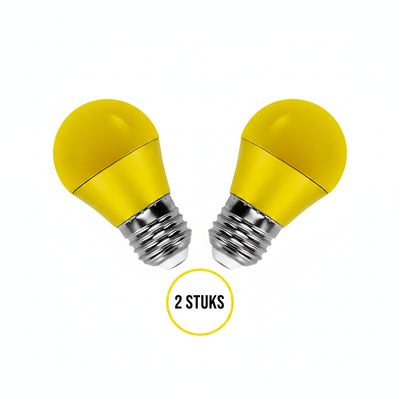Gekleurde lamp E27 geel, kogellamp grote fitting, LED 4W, 2 stuks