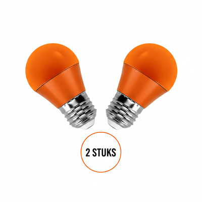 Gekleurde lamp E27 oranje, kogellamp grote fitting, LED 4W, 280 lm, 2 stuks
