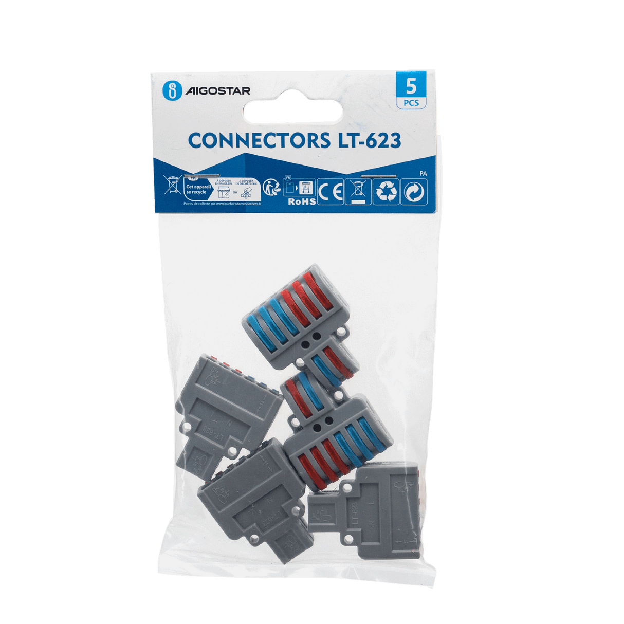 Aigostar Lasklem LT-623 LED aansluitmaterialen, 5 stuks in een doorzichtige verpakking