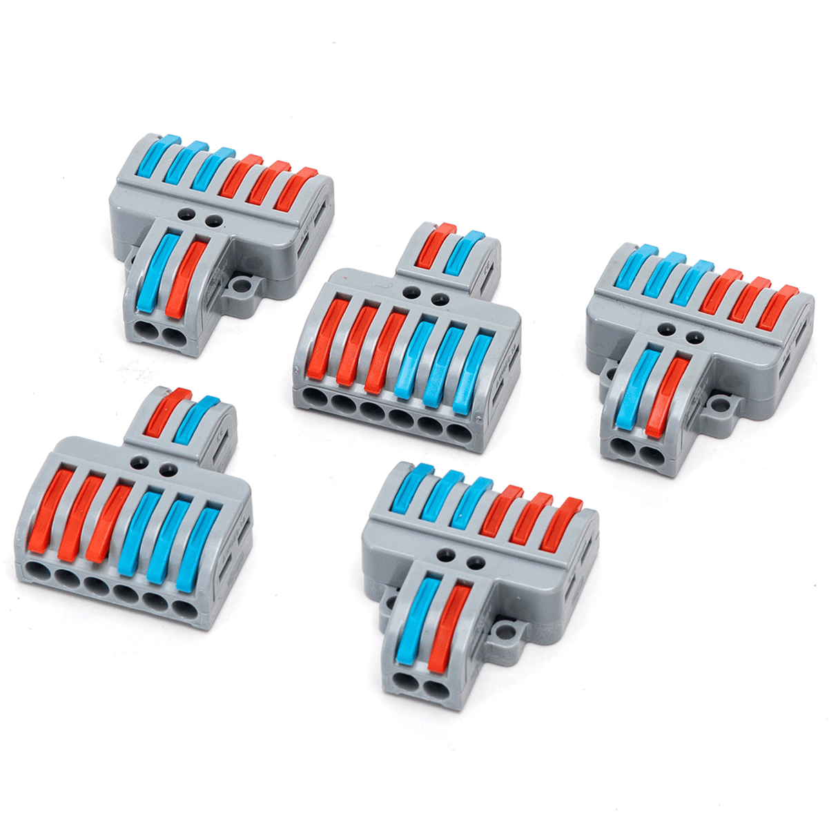 Set van vijf Aigostar Lasklem LT-623 aansluitmaterialen voor LED-verlichting in grijs met rode en blauwe clips