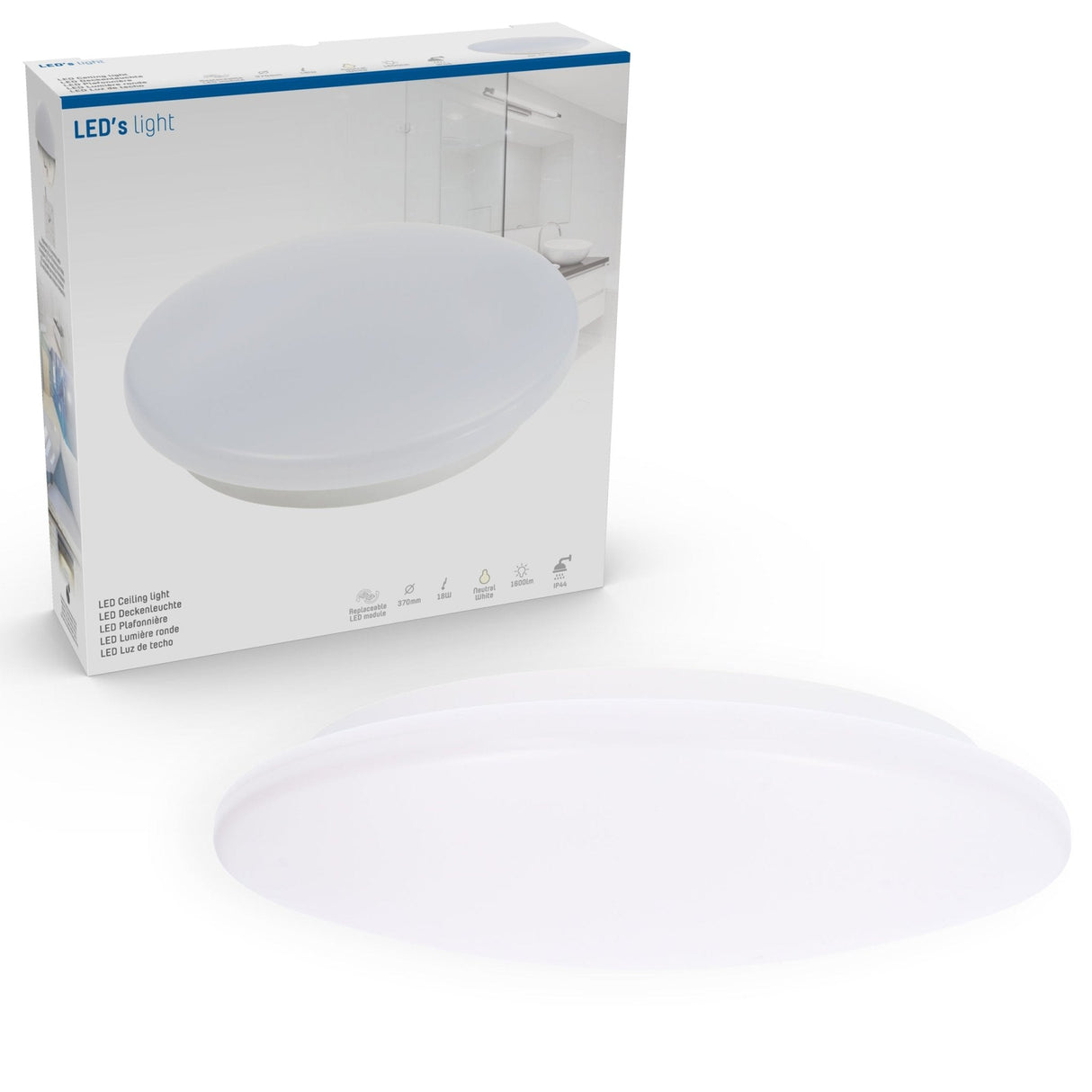 LED plafondlamp rond koelwit 4000K - 18W 1900 lumen - Ø37cm IP44 spatwaterdicht