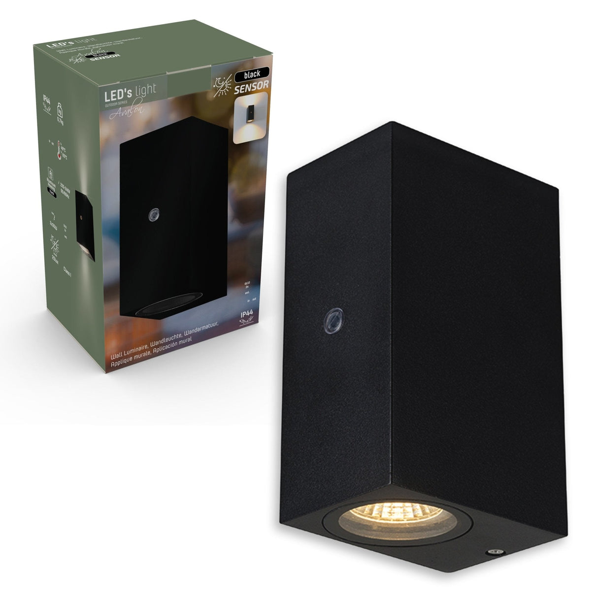 LED Wandlamp met Daglichtsensor 2x GU10 - IP44 - Zwart - Up & Down