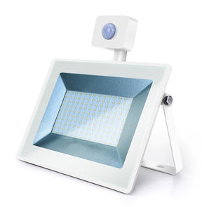 Buitenlamp met sensor, LED schijnwerper 100W vervangt 1000W, koelwit 4000K, 120°, IP65, wit