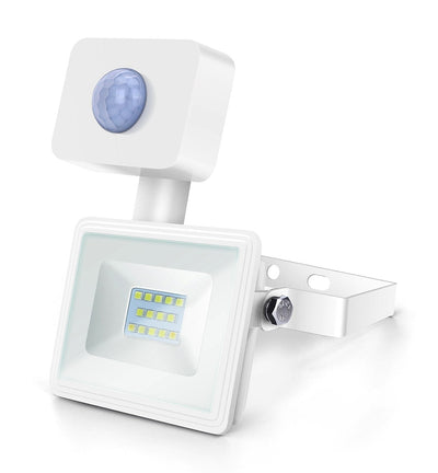 Buitenlamp met sensor, LED schijnwerper 10W, koelwit 4000K, 120°, IP65, wit