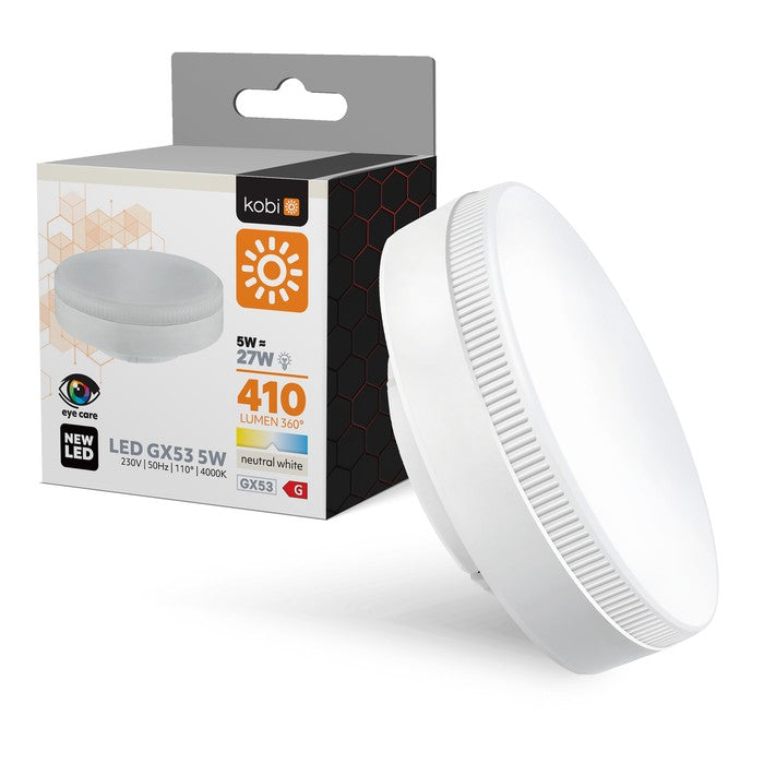 LED Lamp GX53 5W=27W - 410 Lumen - koelwit 4000K - 110° - 230V