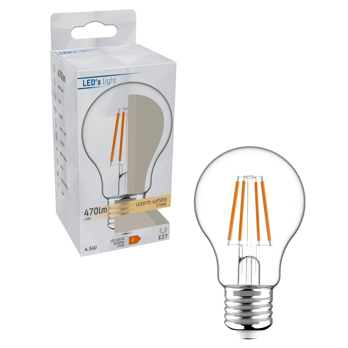 LED Filament Lamp 470 Lumen - 4.5W - Warmwit 2700K - E27 - A60 Helder Glas