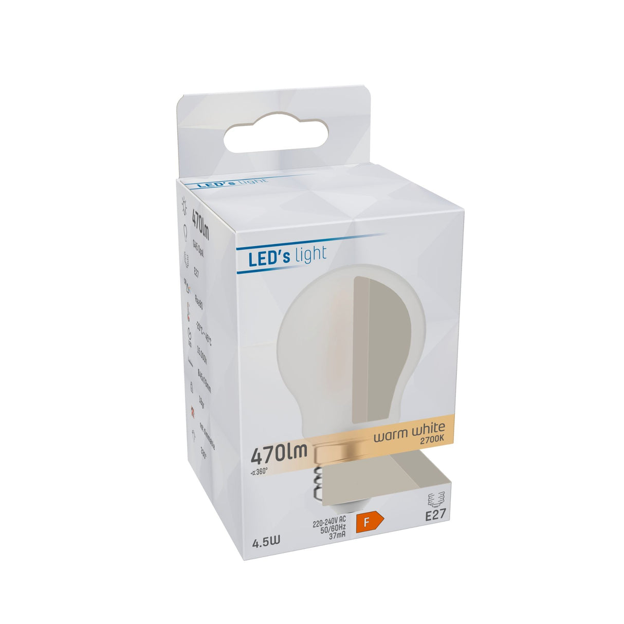 LED Filament Lamp E27 470 lumen - 4.5W - Warmwit 2700K - G45 Kogel - Opaal Glas