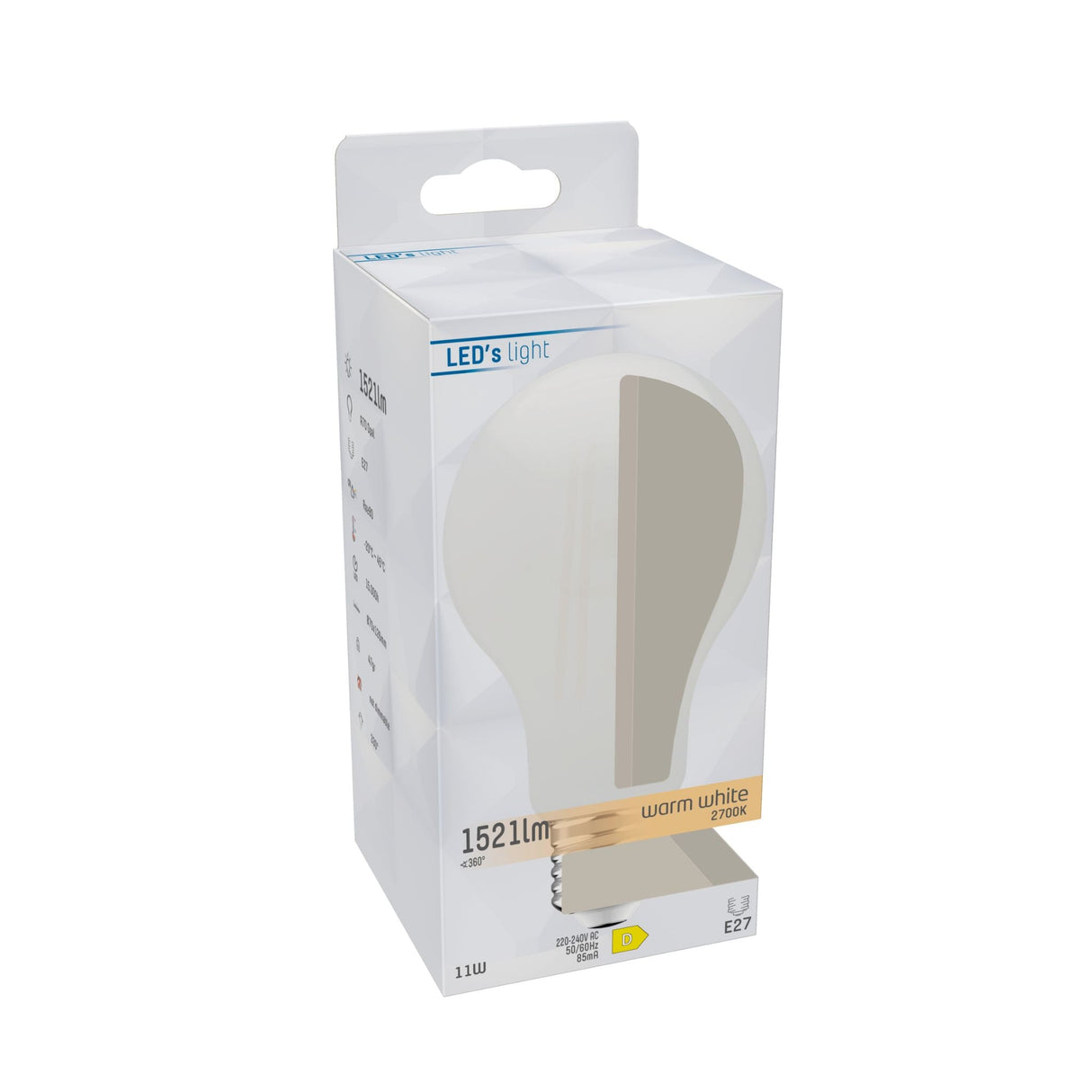 LED Filament Lamp E27 1521 lumen - 11W - Warmwit 2700K - A70 Peervorm - Opaal Glas