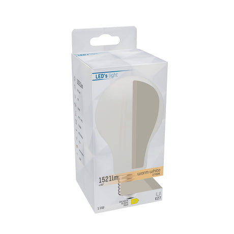 Lampe à filament LED E27 1521 lumens - 11W - Blanc chaud 2700K - Forme poire A70 - Verre opale