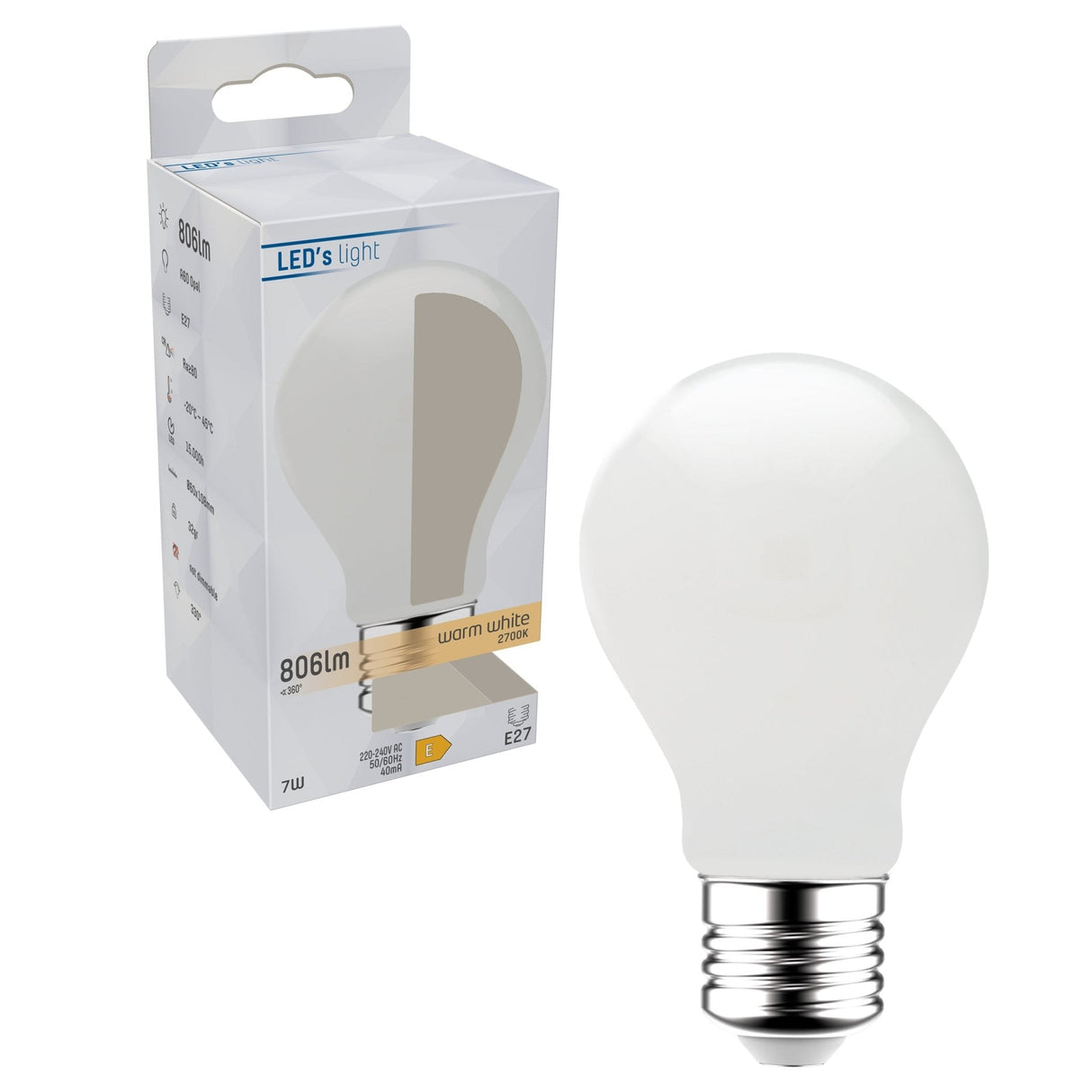 LED Filament Lamp E27 806 lumen - 7W - Warmwit 2700K - A60 Peervorm - Opaal Glas