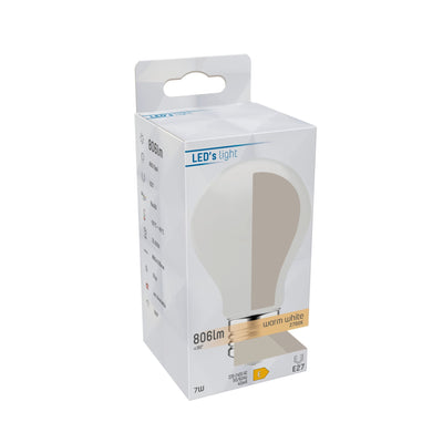 Ampoule LED à filament E27 806 lumens - 7W - Blanc chaud 2700K - A60 en forme de poire - verre opale