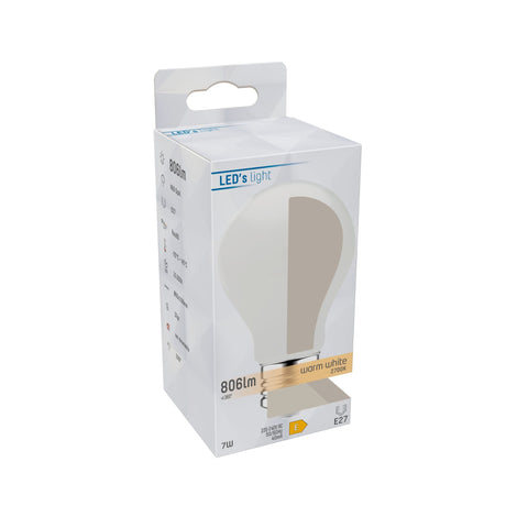 Ampoule LED à filament E27 806 lumens - 7W - Blanc chaud 2700K - A60 en forme de poire - verre opale