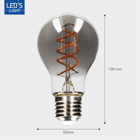 Ampoule à filament LED A60 en verre fumé - Culot E27 - 4,5W - 120 lumens - Blanc extra chaud (1800K) - Dimmable