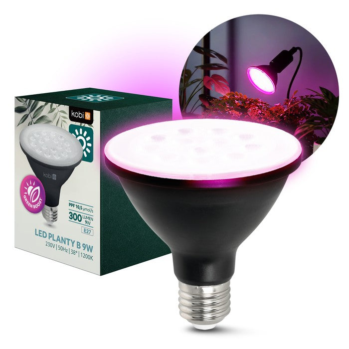 LED Kweeklamp E27 9W 300lm - Groei & Bloei - 38° Gericht - Zwart - IP20 - 230V