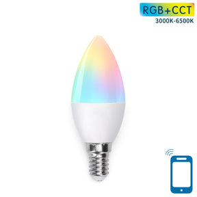 LED kaarslamp E14 WiFi RGB+CCT 3000K-6500K, 7W, smart lamp, met afstandsbediening