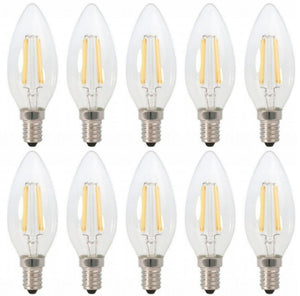 Ampoule LED flamme E14 blanc chaud 2700K - 4W - filament, verre transparent - 10 pièces