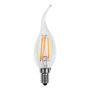 LED kaarslamp E14 gebogen tip warmwit 2700K, 4W, filament helder glas
