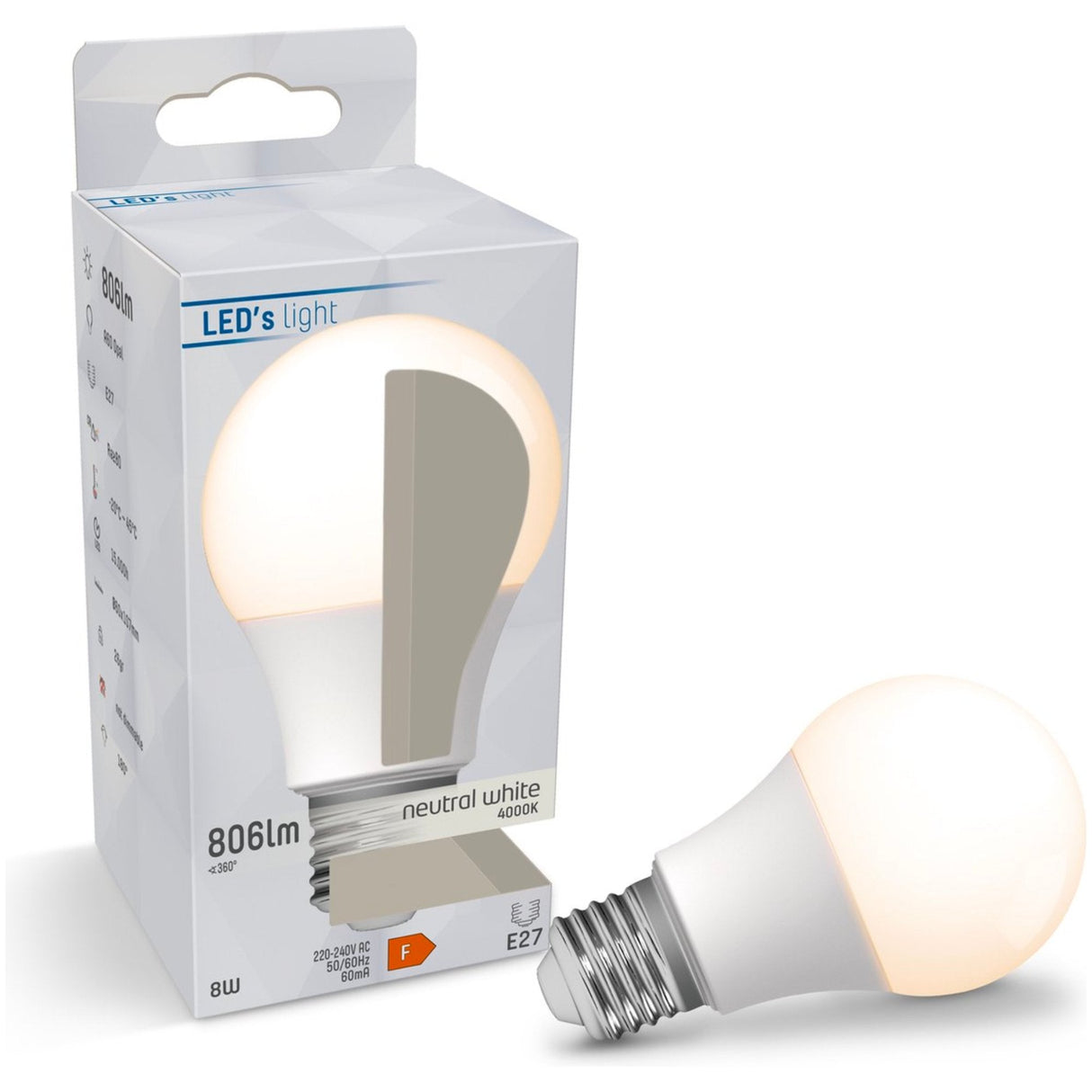 LED Lamp E27 806 lumen - 8W - Koelwit 4000K - A60 Peervorm - Opaal Glas