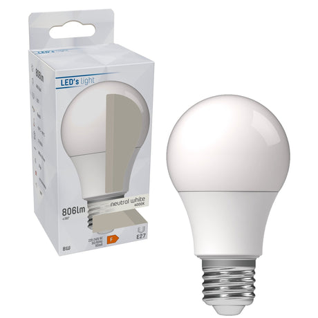 Ampoule LED E27 806 lumens - 8W - Blanc froid 4000K - A60 en forme de poire - Verre opale