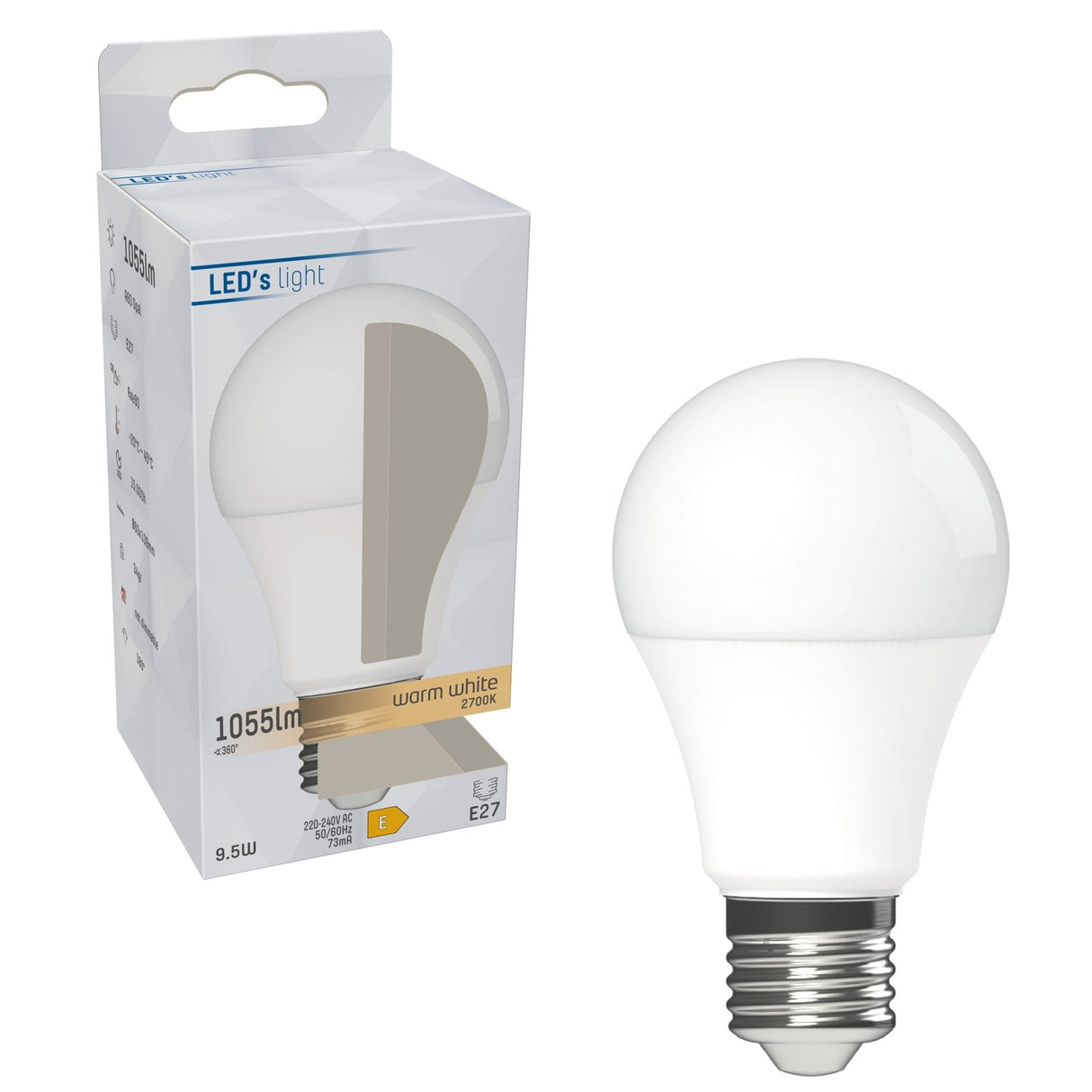 LED Lamp E27 1055 lumen - 9,5W - Warmwit 2700K - A60 Peer