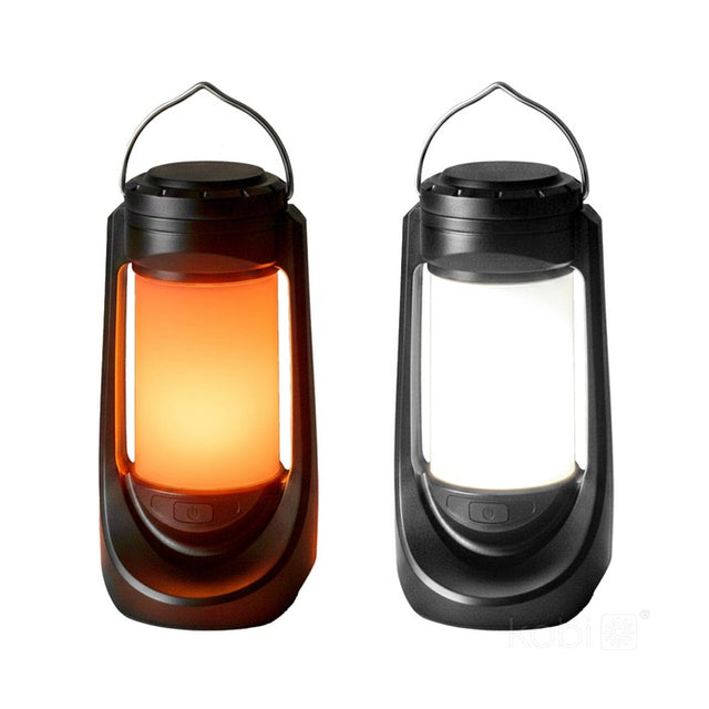 Twee oplaadbare LED campinglampen – oranje en wit licht