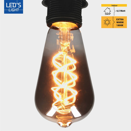 LED Lamp smokey E27 - Nostalgisch retro - Dimbaar warm wit licht - Edison ST64