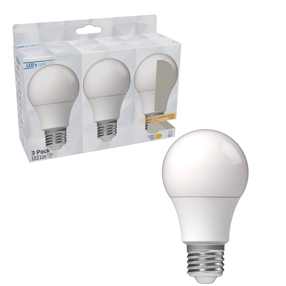 LED Lamp E27 1521 Lumen - 13W - Warmwit 2700K - 3 stuks