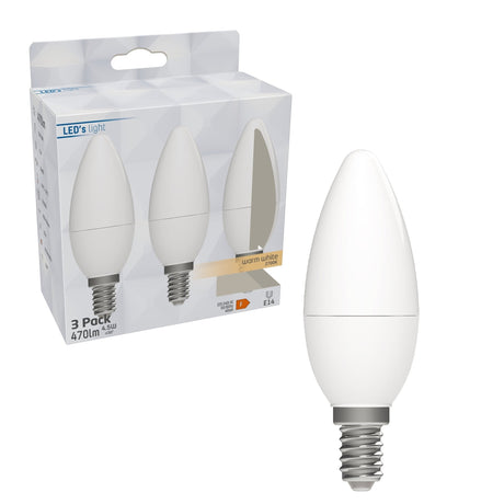 Bougie LED C35 470 lumens - 4.9W - Blanc chaud 2700K - Culot E14 - 3 pièces