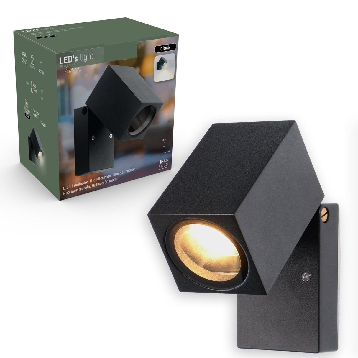 LED's Light applique extérieure LED inclinable - Douille GU10 - IP44 - Noir - Modèle Lucca
