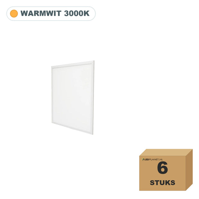 6 stuks edge-lit LED paneel 60x60, 36W, UGR<19, warmwit 3000K, in doos
