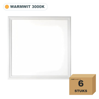 6 stuks edge-lit LED paneel 62x62, 40W, UGR<19, warmwit 3000K, in doos