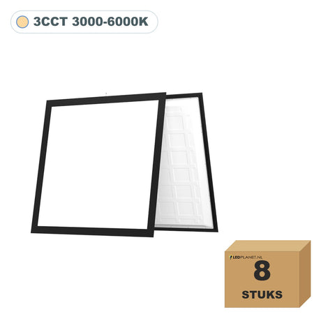 Dalle LED 62x62 cadre noir 3CCT, carton de 8 pièces
