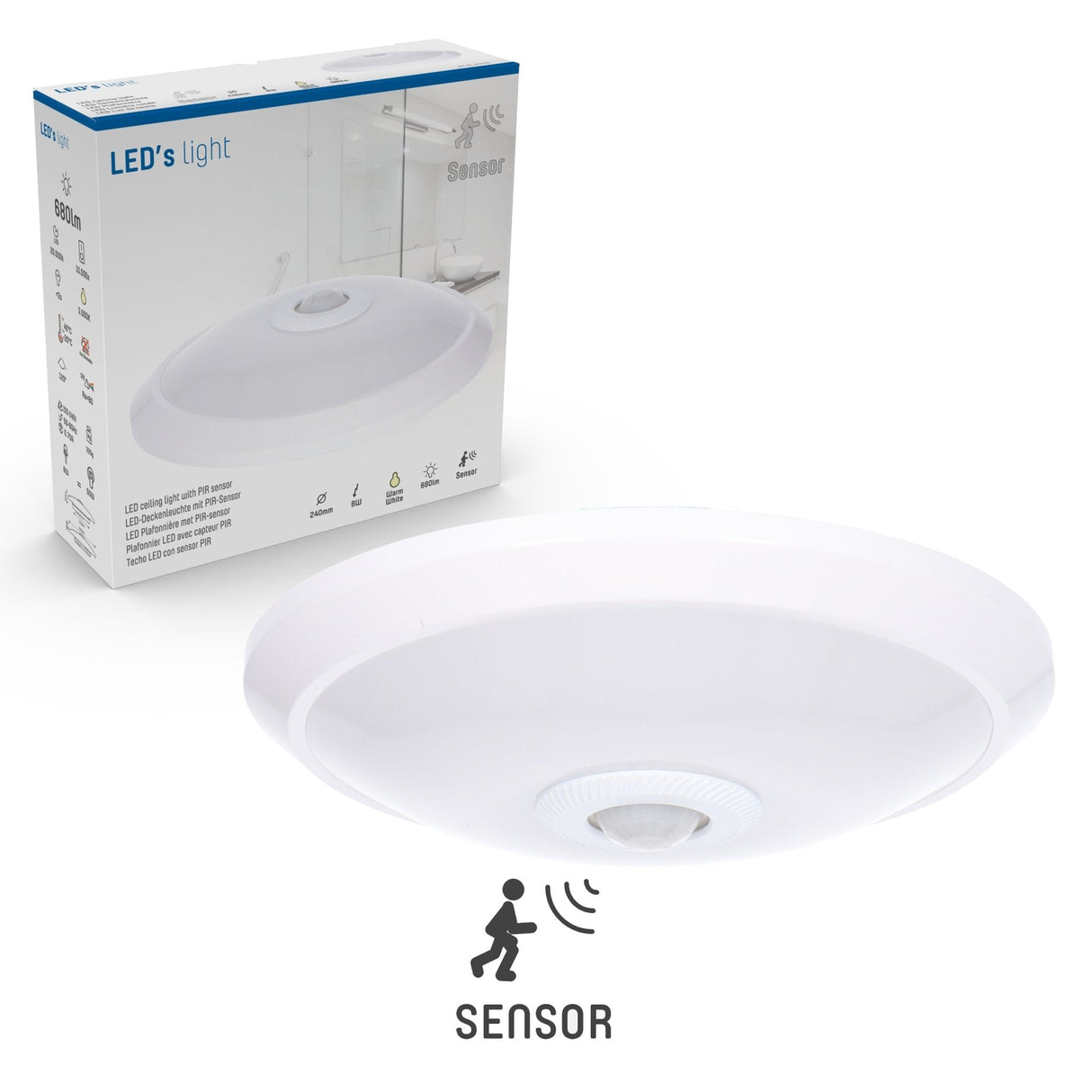 LED Plafondlamp 24cm met Bewegingssensor - 680 lumen - Warmwit 3000K